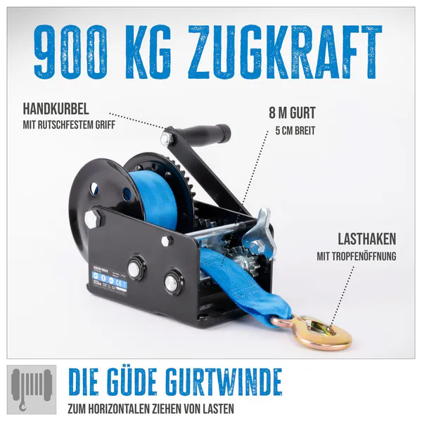 Hovedbilde Güde GGHW 900/8 Vinsj Med Belte / Stropp 8meter - 900kg